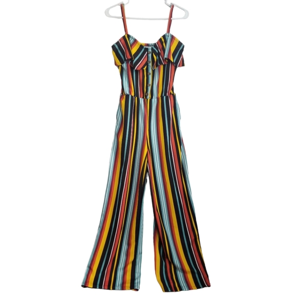 Eye Candy Juniors Med/Womens SM Ruffle Front Crepe Jumpsuit Multicolored - Picture 3 of 14